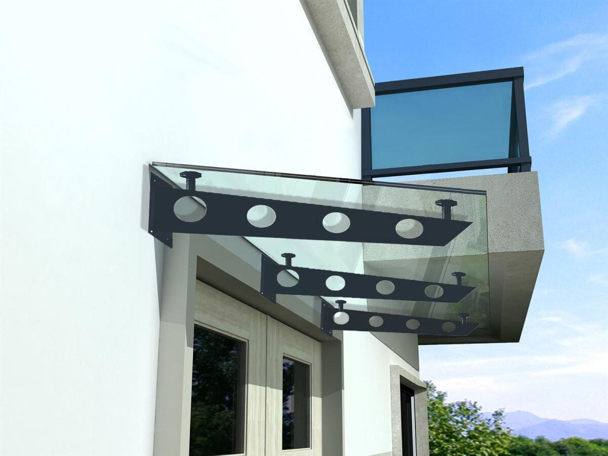 GLASVORDACH 200x90 cm Sicherheitsglas Edelstahl Klarglas S-RAL7016 - Transparent, Glas (200/1.31/90cm) -  Glaswerk Westfalen