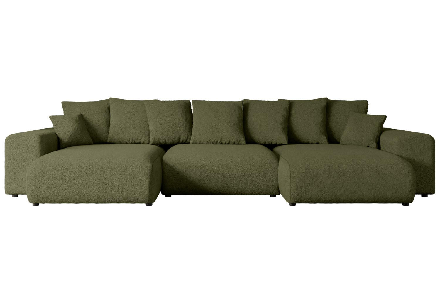 WOHNLANDSCHAFT mit Schlaffunktion und Bettkasten ESKAR-U -352x165x84cm Grün Bouclé - Schwarz/Grün, Holzwerkstoff/Kunststoff (352/84/165cm) - ALTDECOR