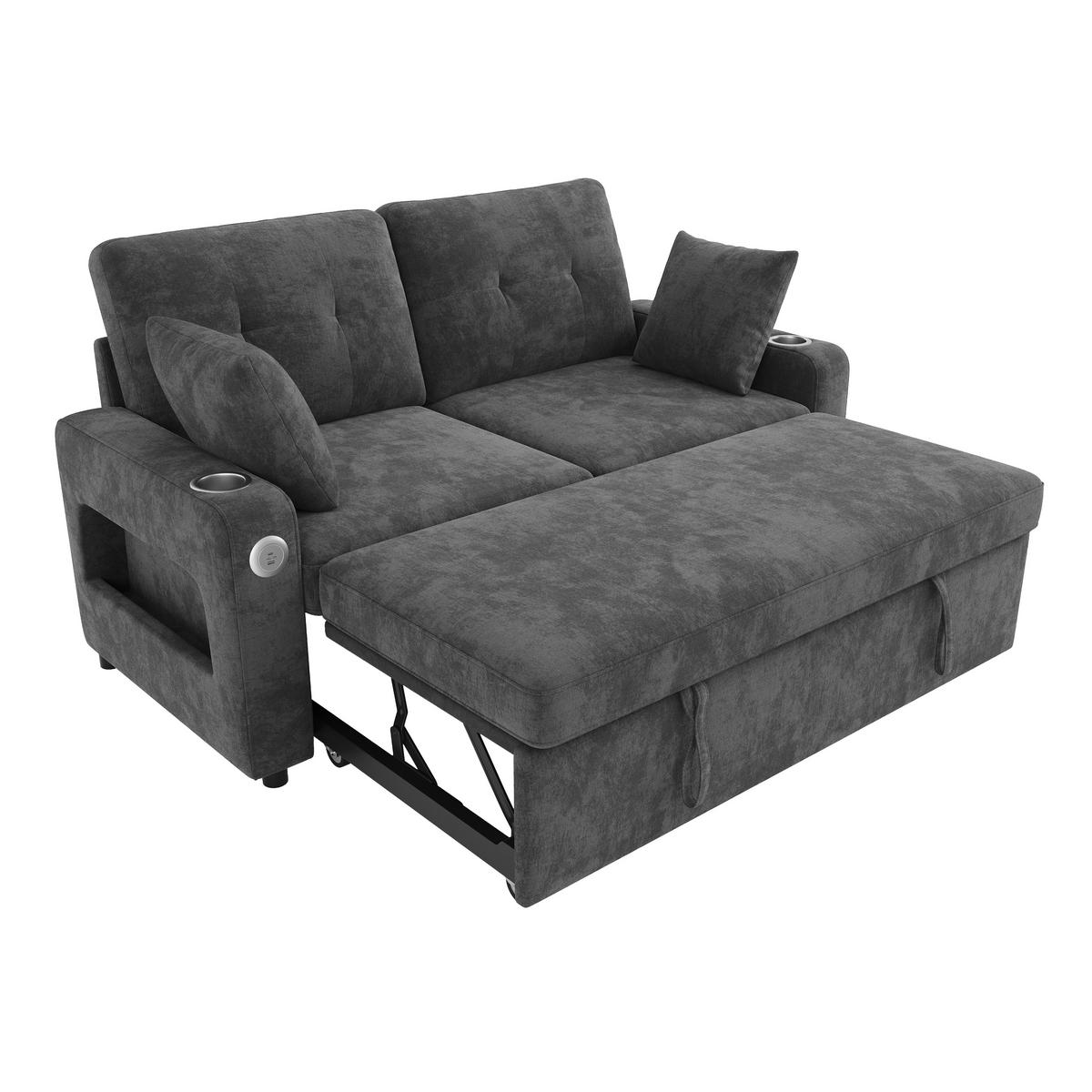 SCHLAFSOFA 2-Sitzer mit LED und USB/Type-C, DE-42492, Grau - Grau, Metall (141.5/83.5/131cm) - ComfortXL