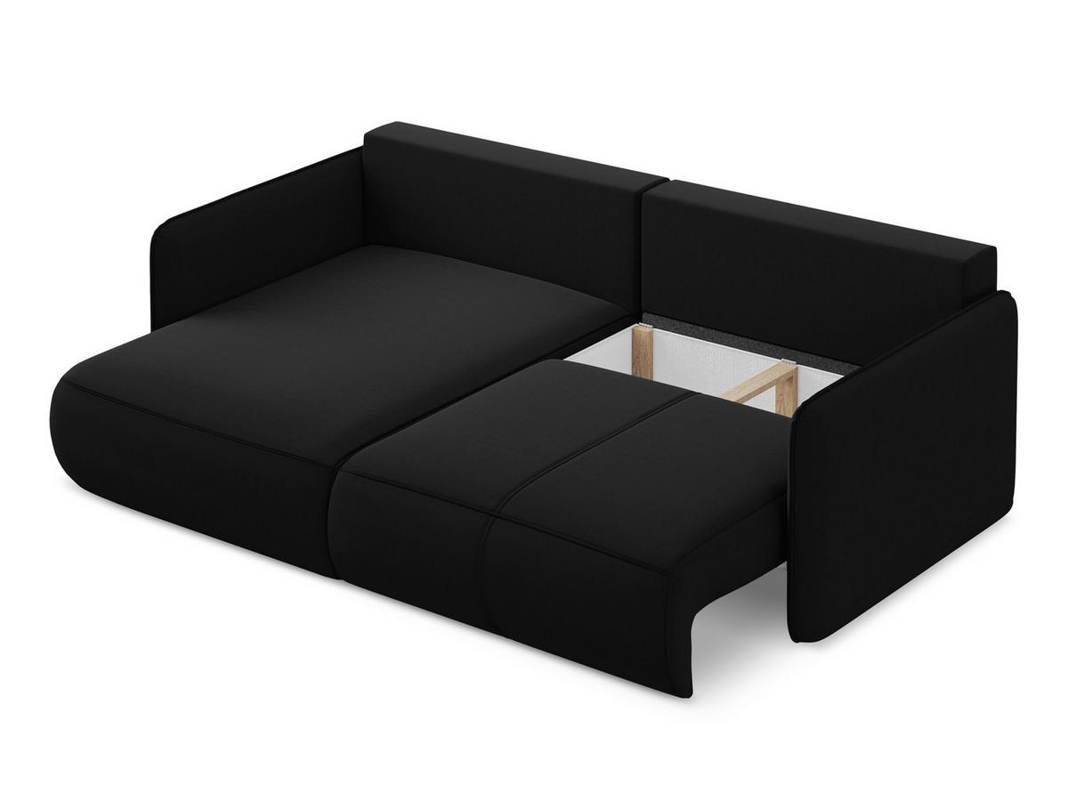 ECKSOFA mit Schlaffunktion Samt Stoff Schwarz - Schwarz, Kunststoff/Textil (148/207cm) - Makamii