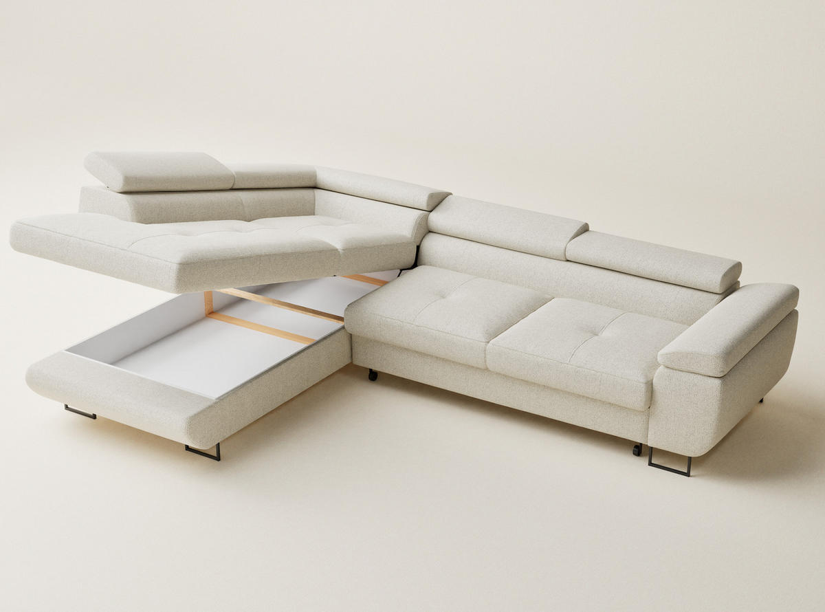 ECKSOFA MIT SCHLAFFUNKTION Concord Creme Webstoff - Creme/Schwarz, Holz/Holzwerkstoff (277/203cm) - Maison de Reve