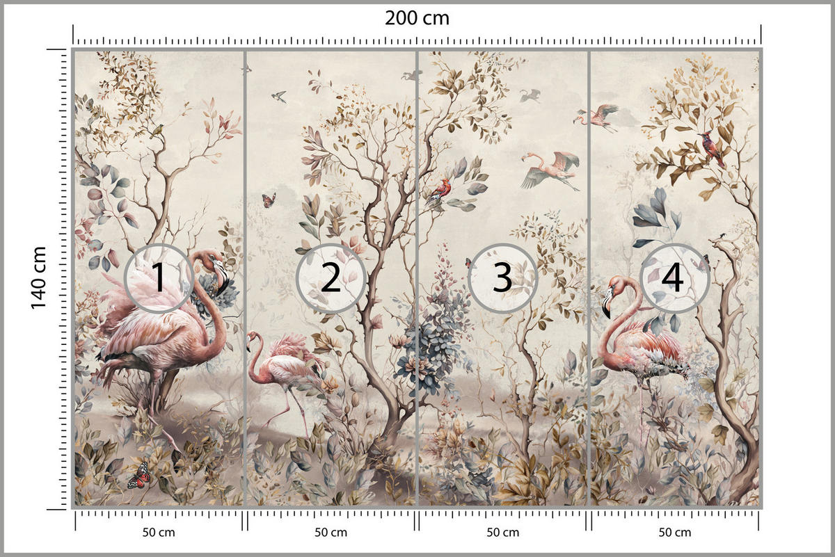 FOTOTAPETE für Wohnzimmer Wunderschöne Flamingos Natur Schmetterlinge 200x140 - Multicolor, Papier (200/140cm) - Muralo