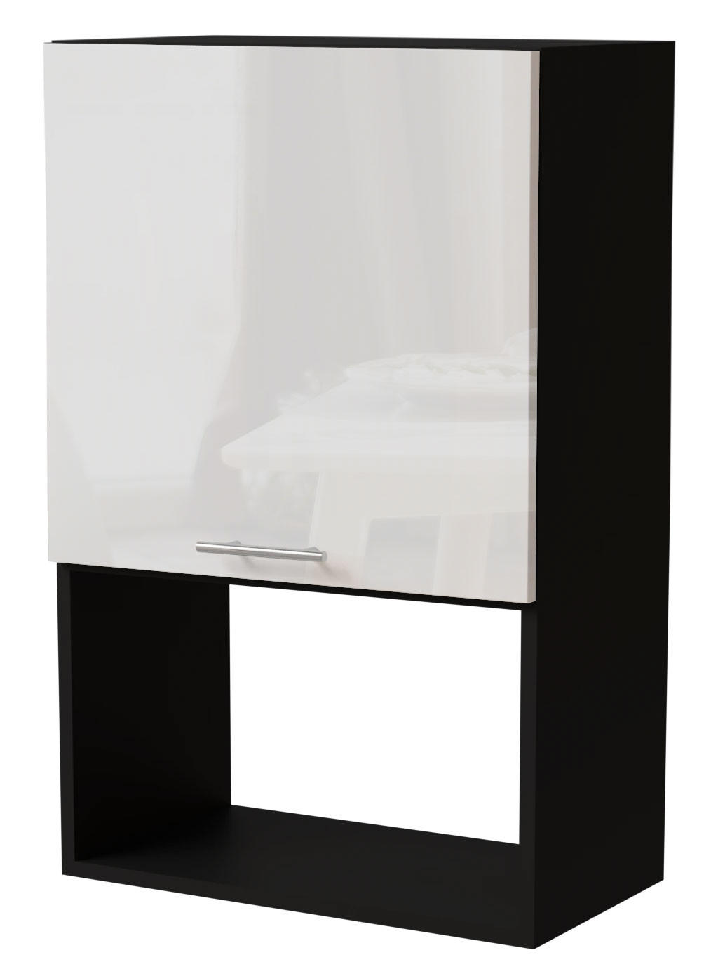 Feldmann-Wohnen Mikrowellenumbauschrank Weiß Hochglanz, Schwarz 60x96x32.5 cm