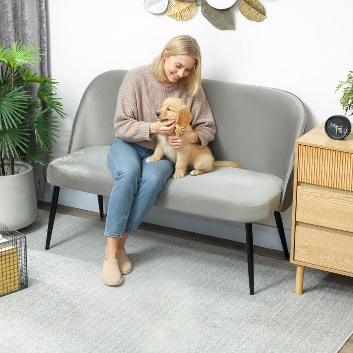 2-SITZER-SOFA aus Metall 127x63x84,5 cm in Grau mit verstellbaren Füßen - Grau, Textil (63/84.5/127cm) - Modfu