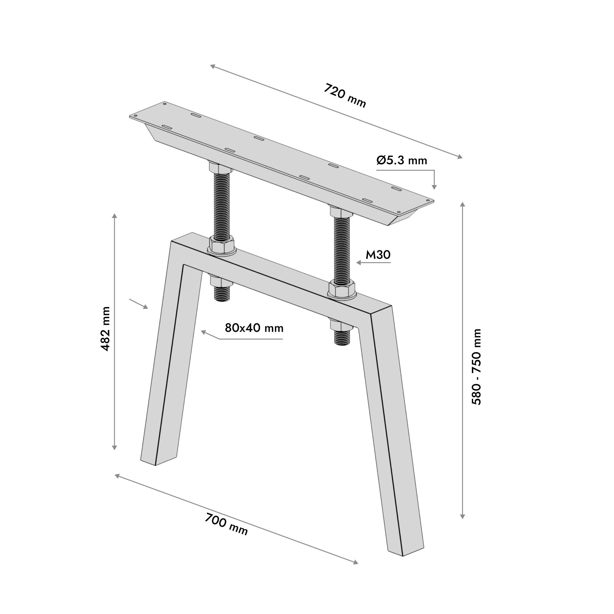 TISCHBEINE-METALL Thusia Screw 2er-Set Schwarz 72cm - Schwarz, Metall (10/72/72cm) - Metalo Pro