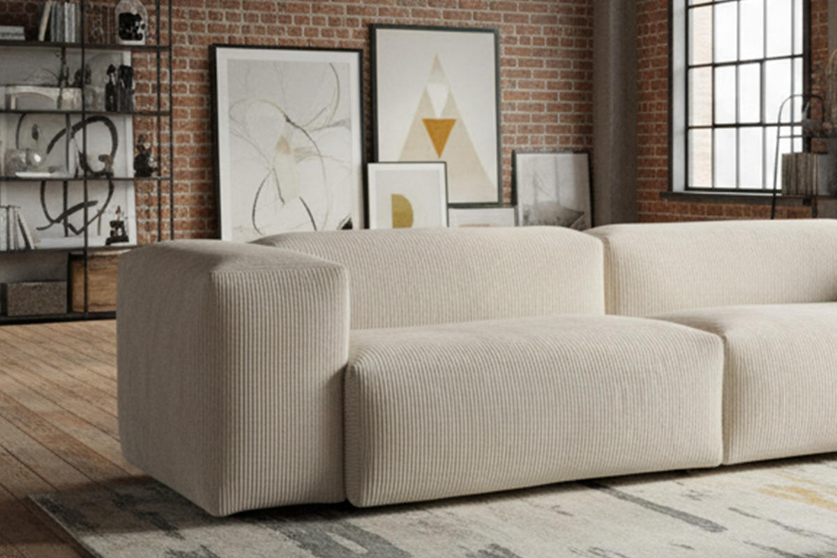 SOFA CELESTE Cremeweiß Cord - Creme/Schwarz, Kunststoff/Textil (302/72/114cm) - KAWOLA