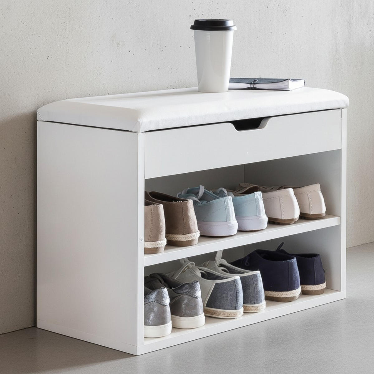 SCHUHBANK gepolstert mit Stauraum, Weiß 60x30x40 cm - Weiß, Holz/Textil (60/40/30cm) - KADIMA DESIGN