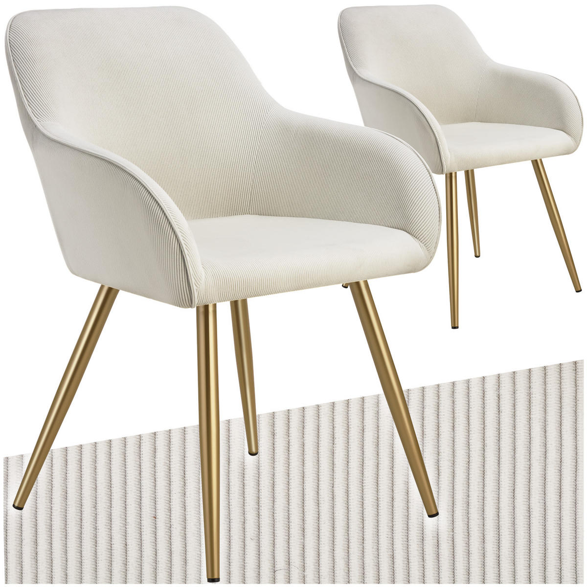 ESSZIMMERSTUHL 2er Set Marilyn 58 x 62 x 82 cm creme/gold - Goldfarben/Creme, Kunststoff (62/82/58cm) - tectake