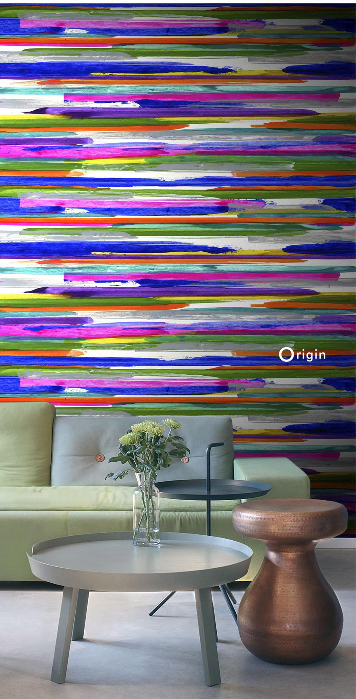 FOTOTAPETE horizontal gemalte Streifen 200 x 279 cm - Pink, Papier (200/279cm) - Origin Wallcoverings