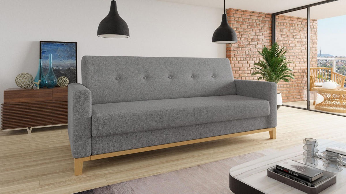 SCHLAFSOFA Wood - Beige/Grau, Holz/Textil (215/89/89cm)