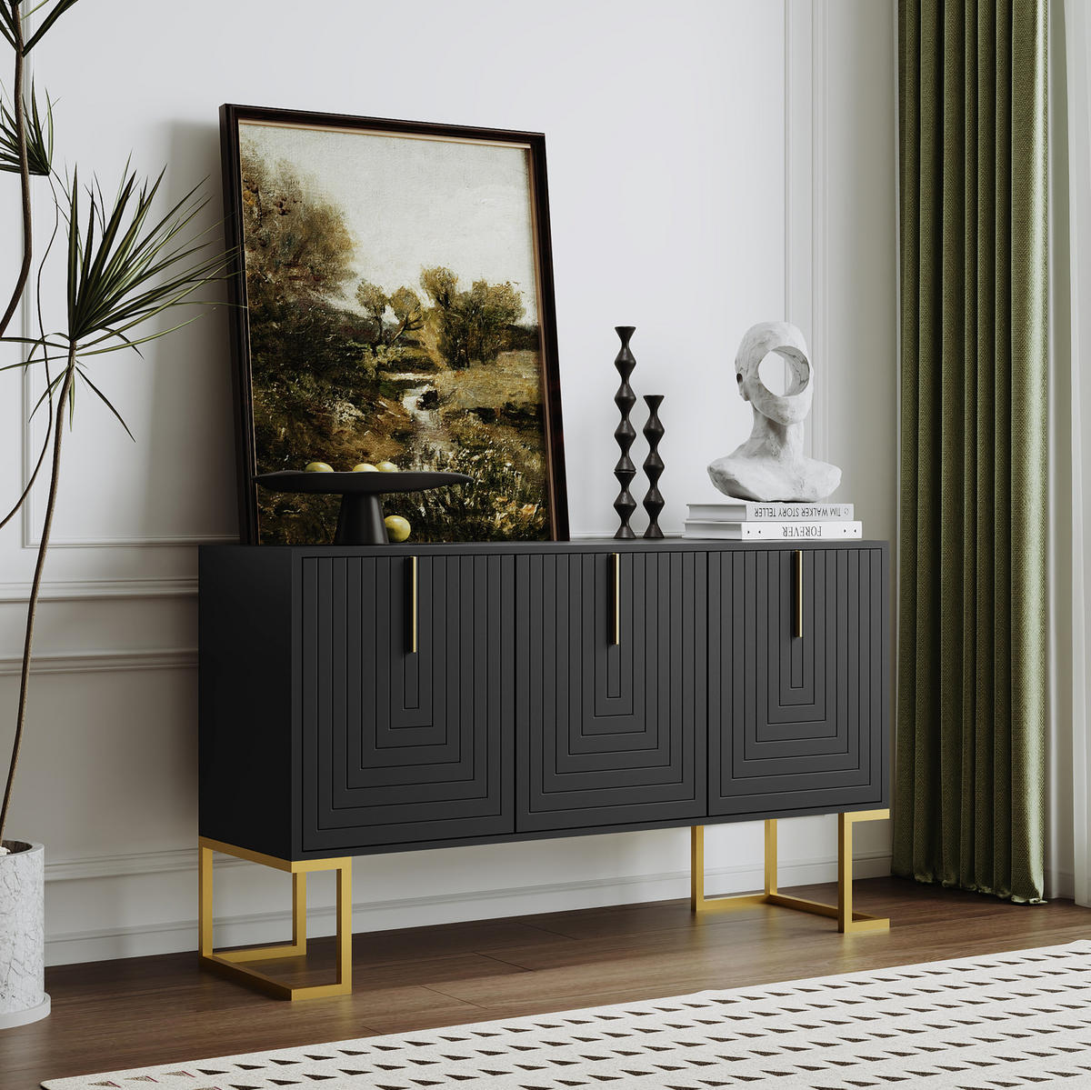 SIDEBOARD 44.6/52.5 cm Schwarz aus MDF und Spanplatte mit verstellbaren Regalböden - Schwarz, Holzwerkstoff (40/80.5/138cm) - OKMYHOME