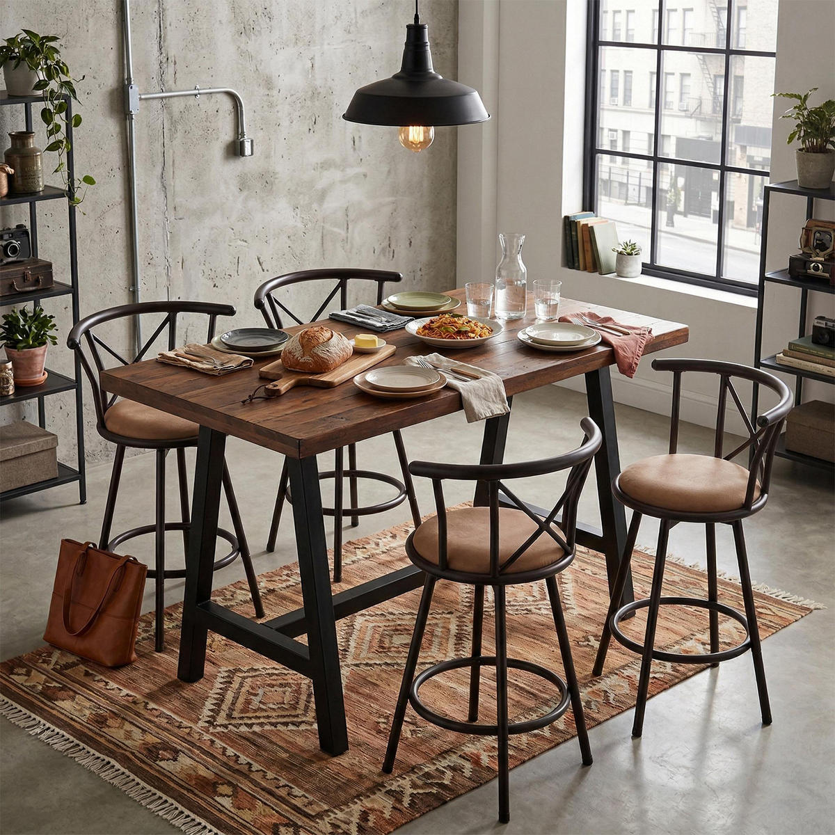 BARHOCKER, 4er-Set, Stoffbezug in Braun, Industrieller Stil - Braun, Metall (39/85/39.5cm) - Meubles Cosy