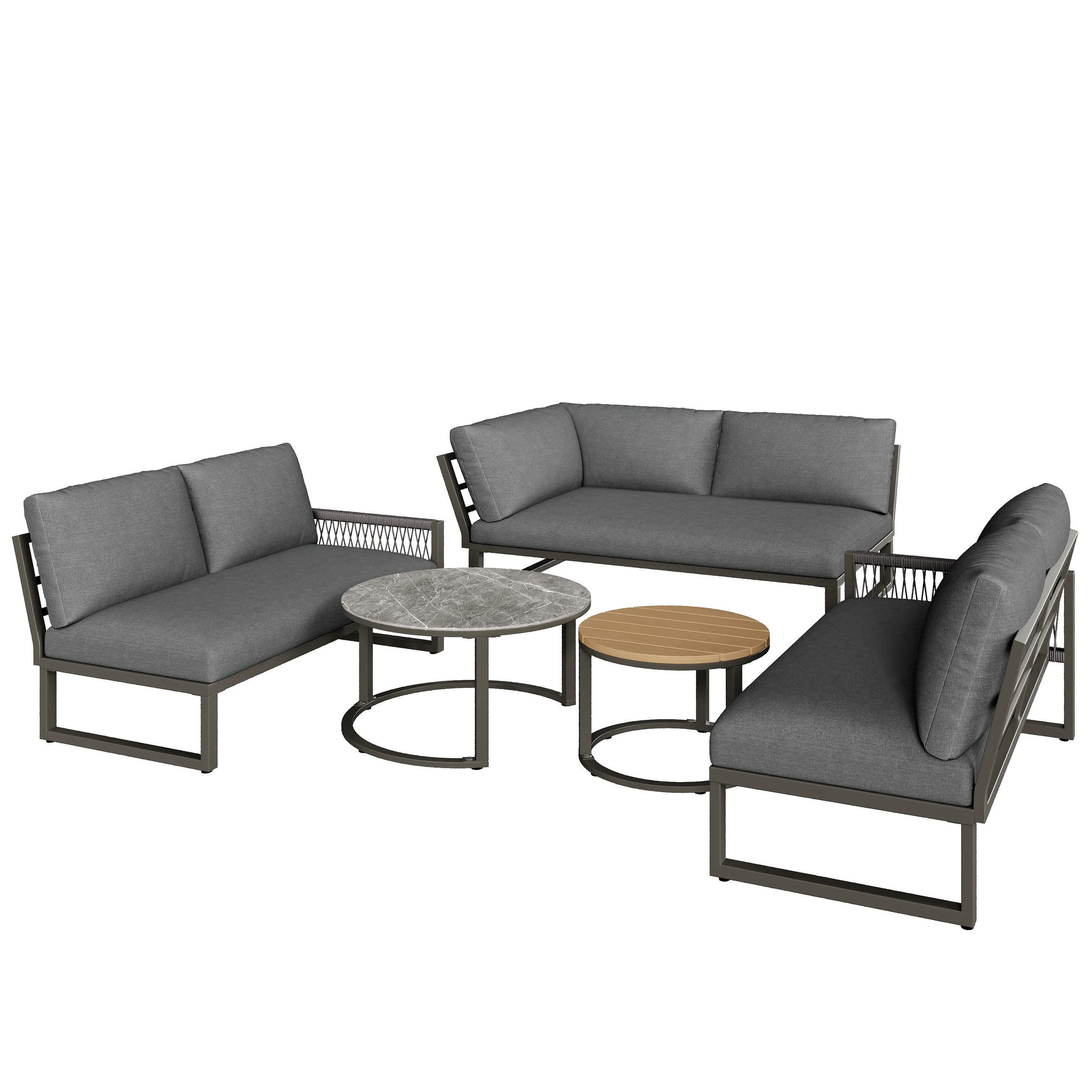 GARTEN-LOUNGESERIE 6-7 Personen Grau - Grau, Metall - ComfortXL