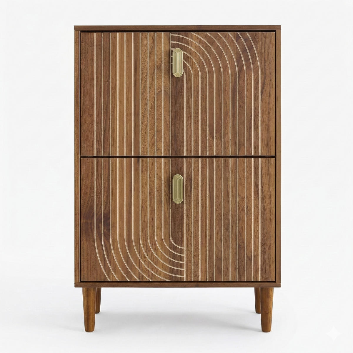SCHUHSCHRANK 60 cm Braun mit 2 Klappfächern, Rillenfront und Metallgriff für Flur - Braun, Holzwerkstoff (60/96/24cm) - Urban Meuble