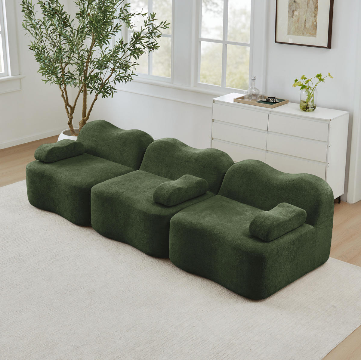 SOFA modular mit tiefer Sitzfläche Samt Grün - Grün, Holzwerkstoff (98/70/288cm) - Meubliv