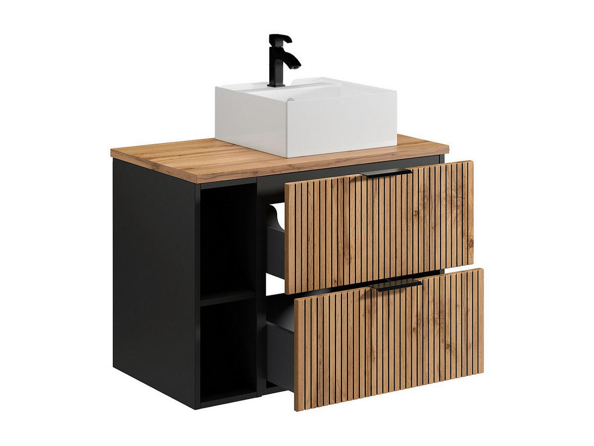 EINZELWASCHTISCH - 80cm x 46cm - MDF - schwarz, naturfarben hell - MADELA - Schwarz, Holz (80/57/46cm) - Vente-Unique