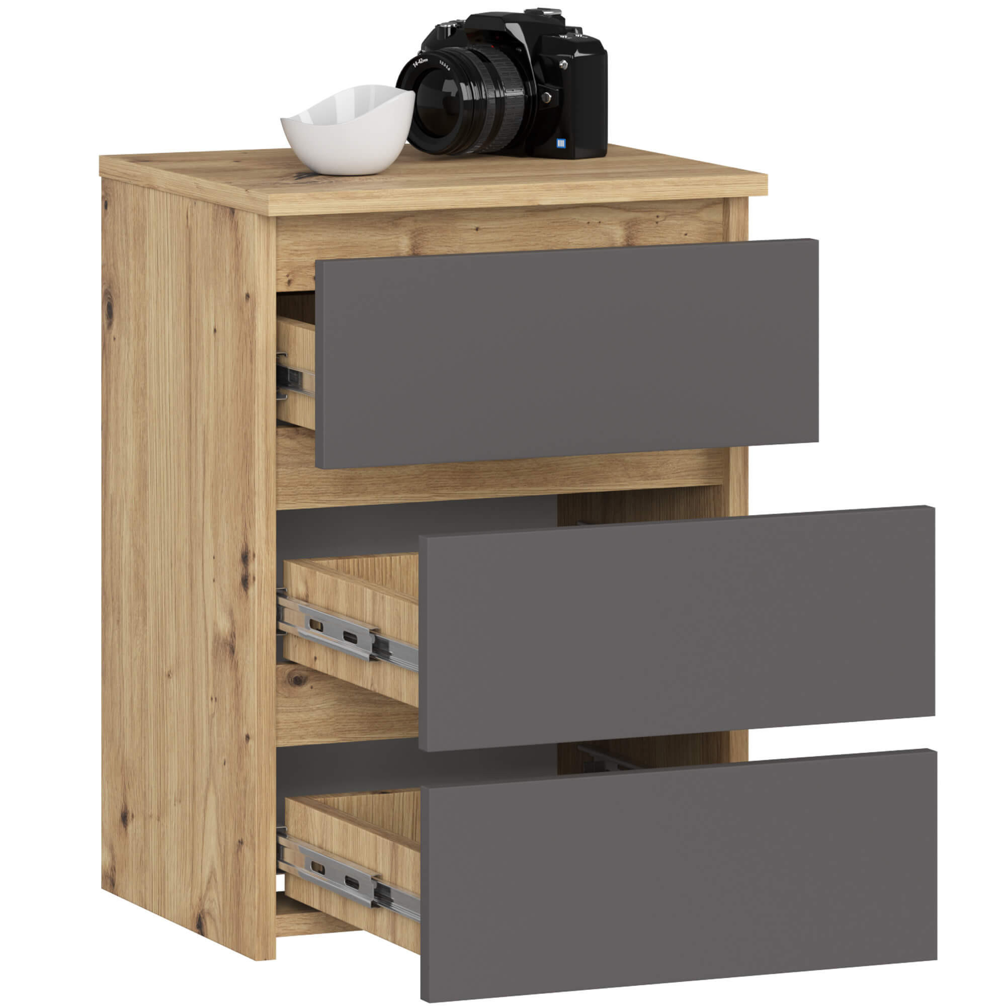 NACHTTISCH Eiche Artisan, Grau 40x35x57 cm - Graphitfarben/Eiche Artisan, Holzwerkstoff (40/57/35cm) - Akord