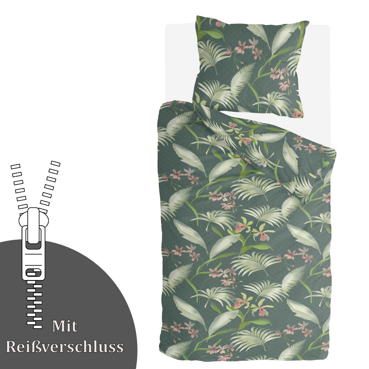 BETTWÄSCHE Byrklund 2-teilig 135x200/80x80cm Greens & Flowers - Grün, Naturmaterialien (135/200cm)