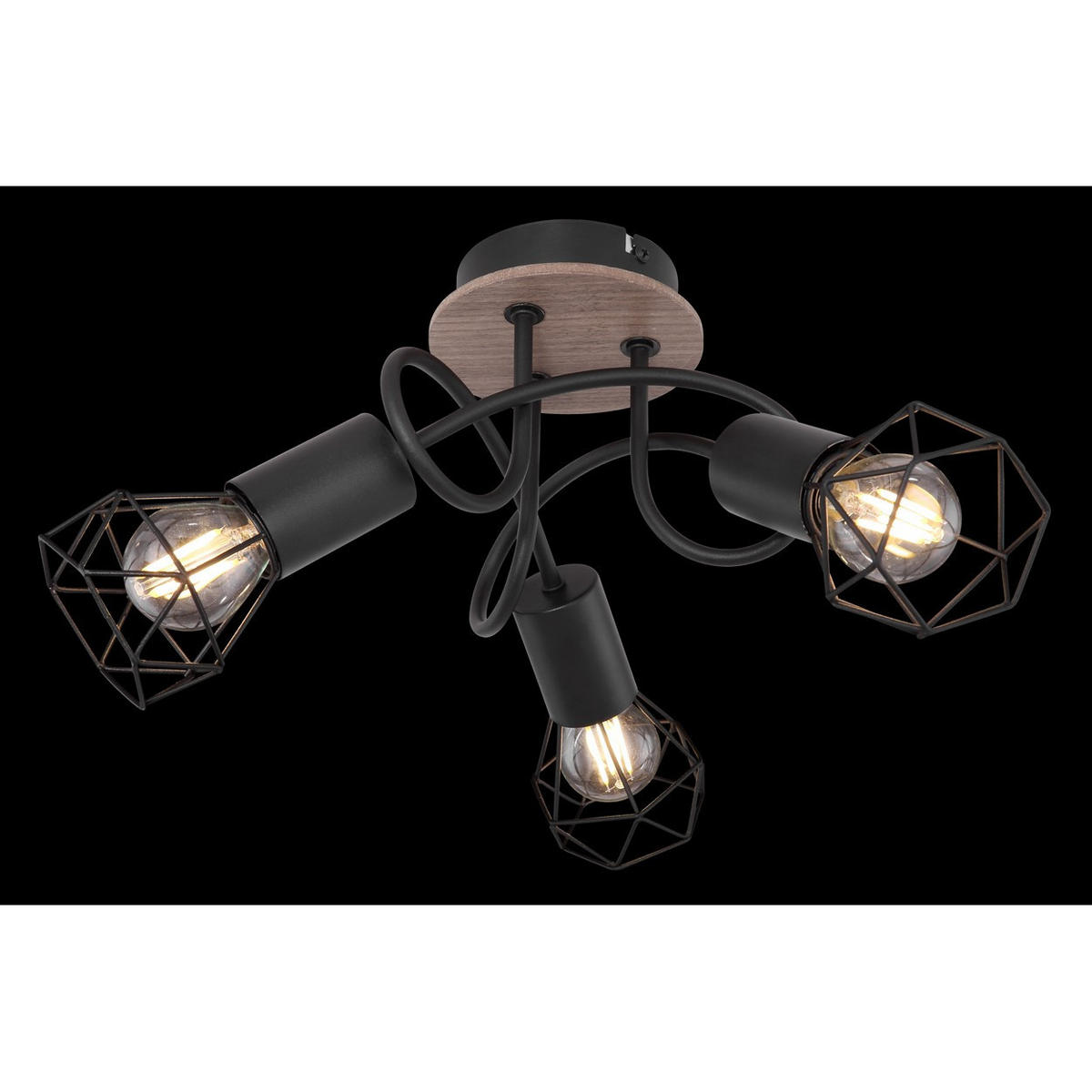 LED DECKENLEUCHTE Käfig Holzoptik Schwarz - Schwarz, Holz (38/38/21cm) - Globo Lighting