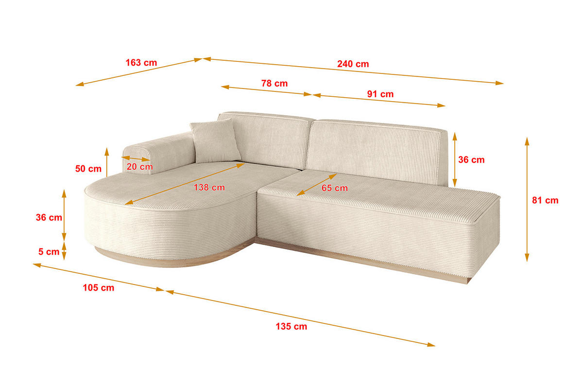 ECKSOFA Ottomane Links ARRIO-L1 - 243x171x83 cm Beige - Beige, Holzwerkstoff/Textil (243/171cm) - ALTDECOR