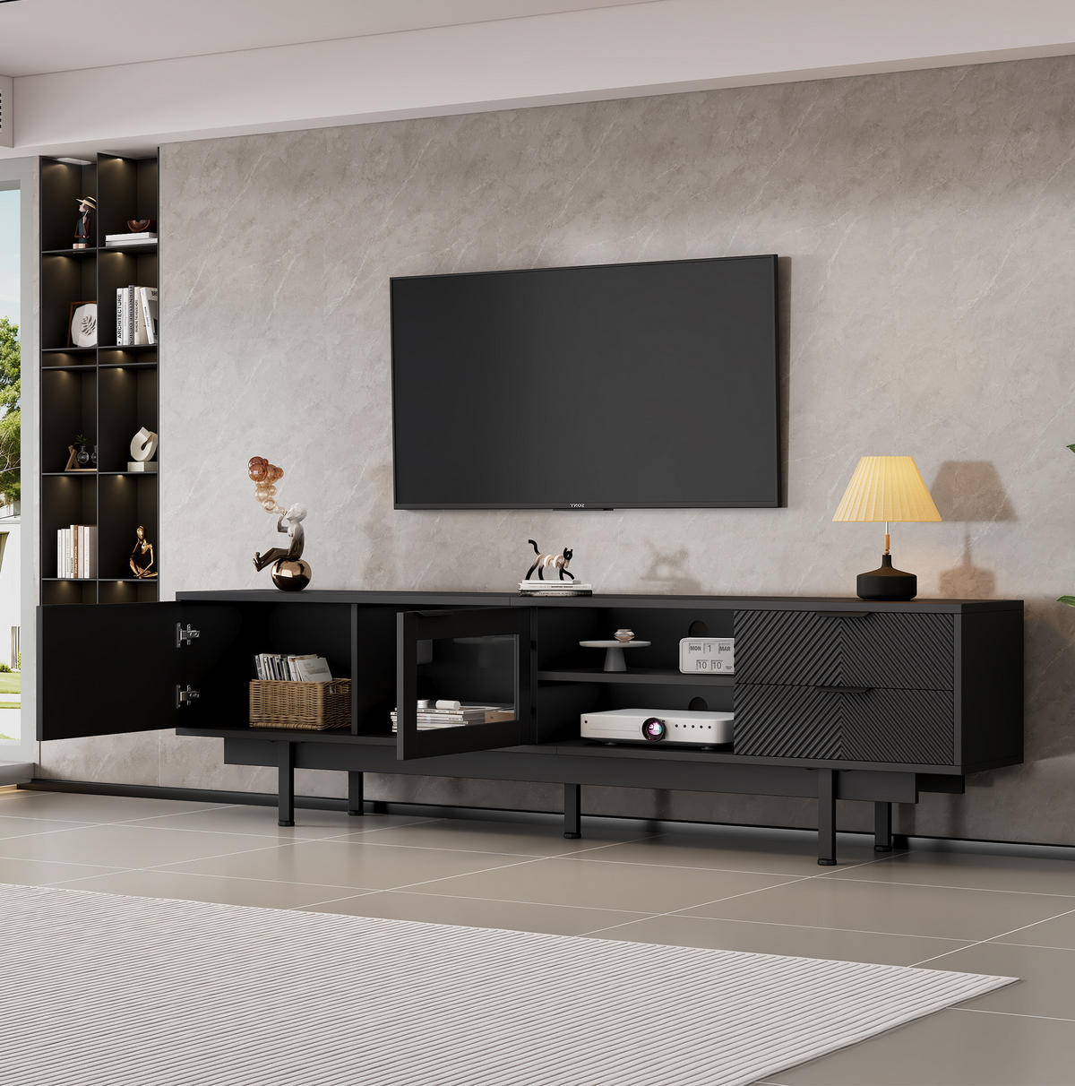 TV-ELEMENT 200 x 40 x 50,5 cm Schwarz mit 2 Türen und 2 Schubladen - Schwarz, Holzwerkstoff (40/50.5/200cm) - Beauniv