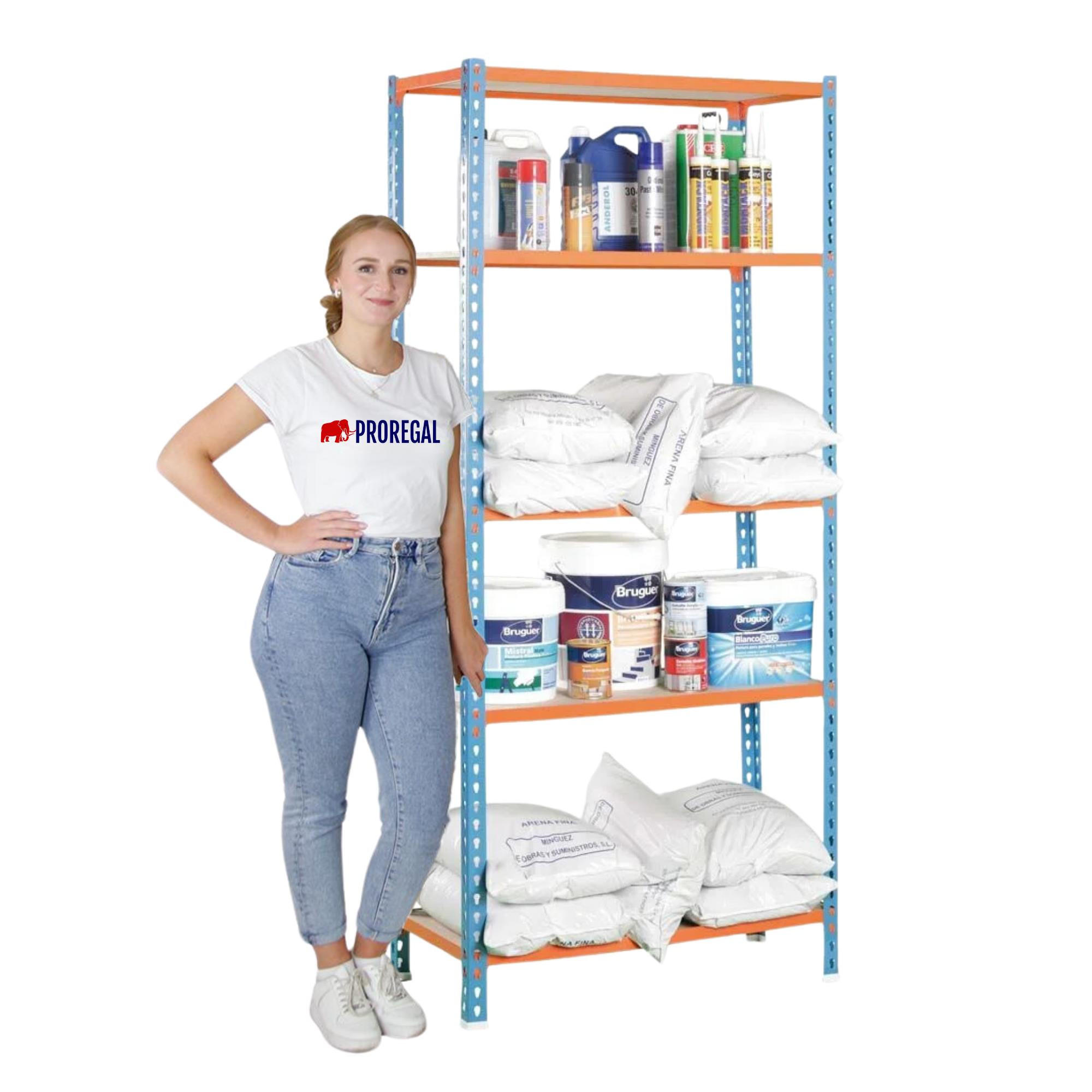 SCHWERLASTREGAL Big Muli HxBxT 200 x 110 x 50 cm 5 Fachböden Fachlast 200 kg Blau-Orange - Gelb, Metall (110/200/50cm) - PROREGAL