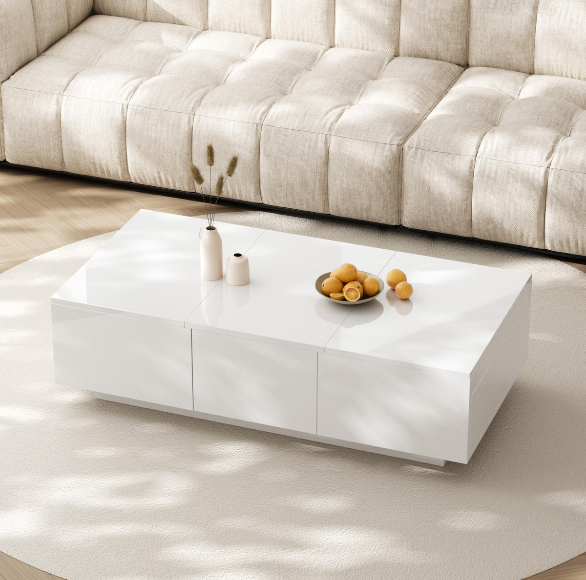 COUCHTISCH aus Spanplatte 100x50x31 cm in Weiß mit Push-Pull-Schubladen - Weiß, Holzwerkstoff (100/50/31cm) - Modfu