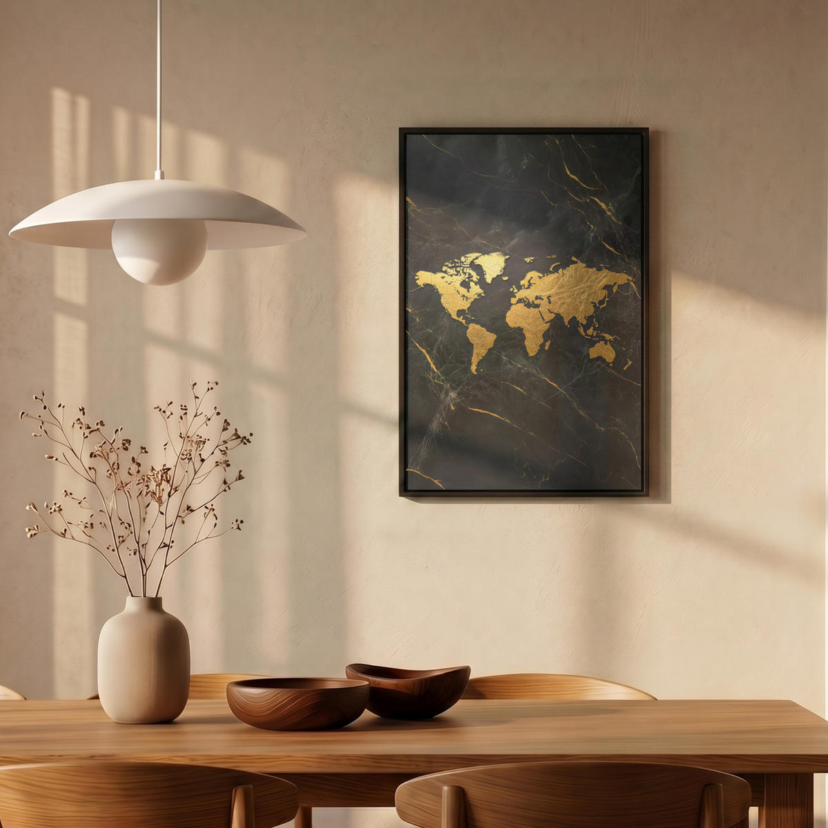 LEINWAND Bilder mit Rahmen - Weltkarte - Gold - Marmor - 40x60 - Goldfarben, Textil (40/60cm) - MuchoWow