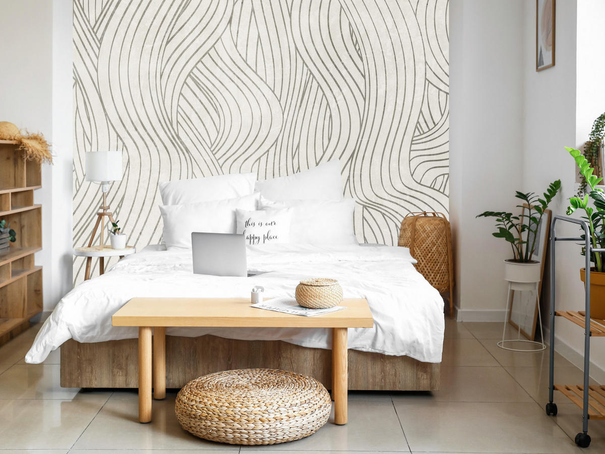 FOTOTAPETE Abstraktion Wellenmuster Retro Grau Minimalismus Dynamik 250x175 - Beige, Papier (250/175cm) - Muralo