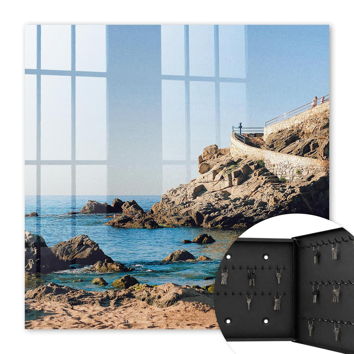 SCHLÜSSELBOX Schwarz 30x30 cm- Türöffnung nach rechts - Küstenlandschaft - Blau, Metall (30/30/5cm) - TULUP