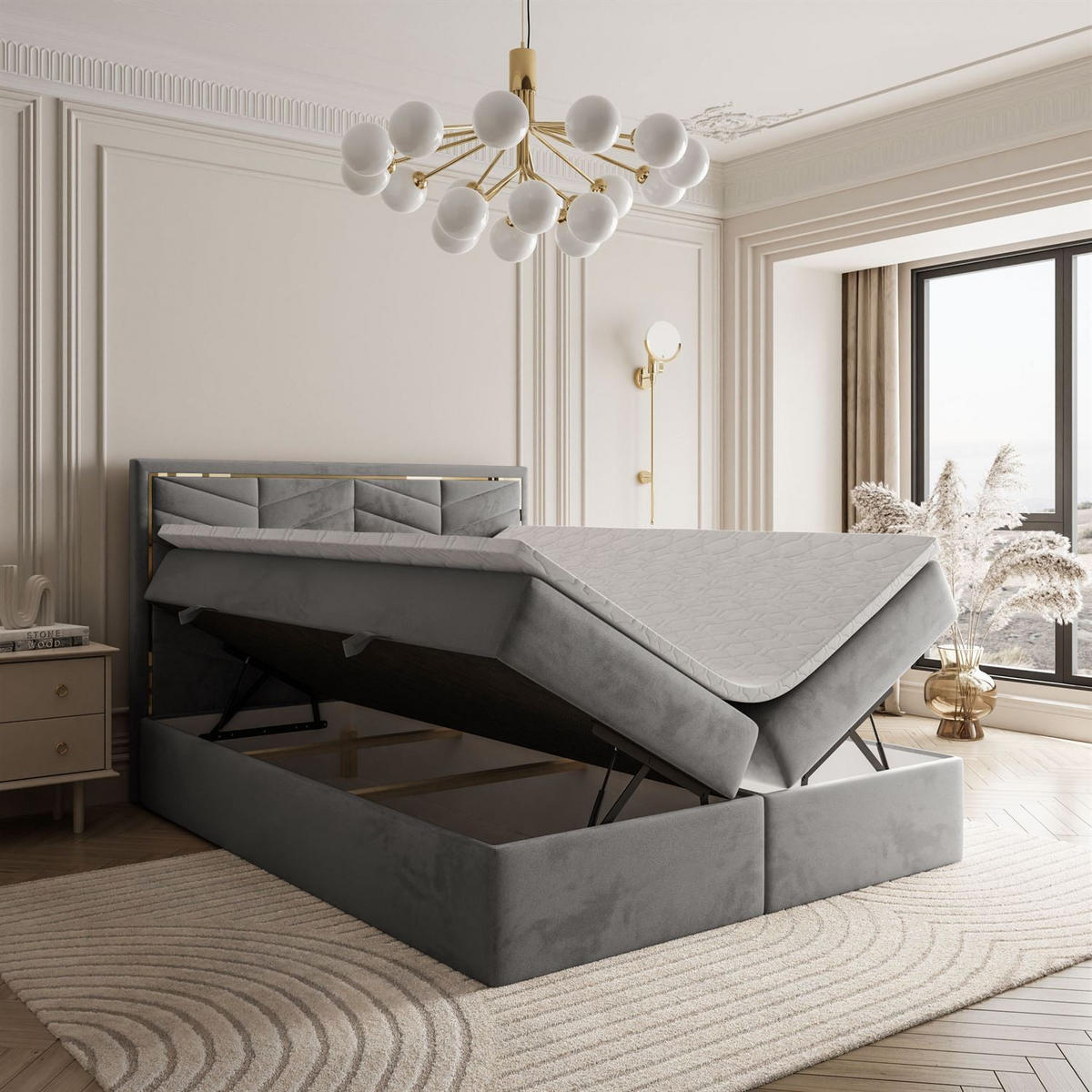 KONTINENTALBETT AURORA 140x200 mit Bettkasten Royal Velvet 250 - Hellgrau, Textil (140/200cm) - Lookway