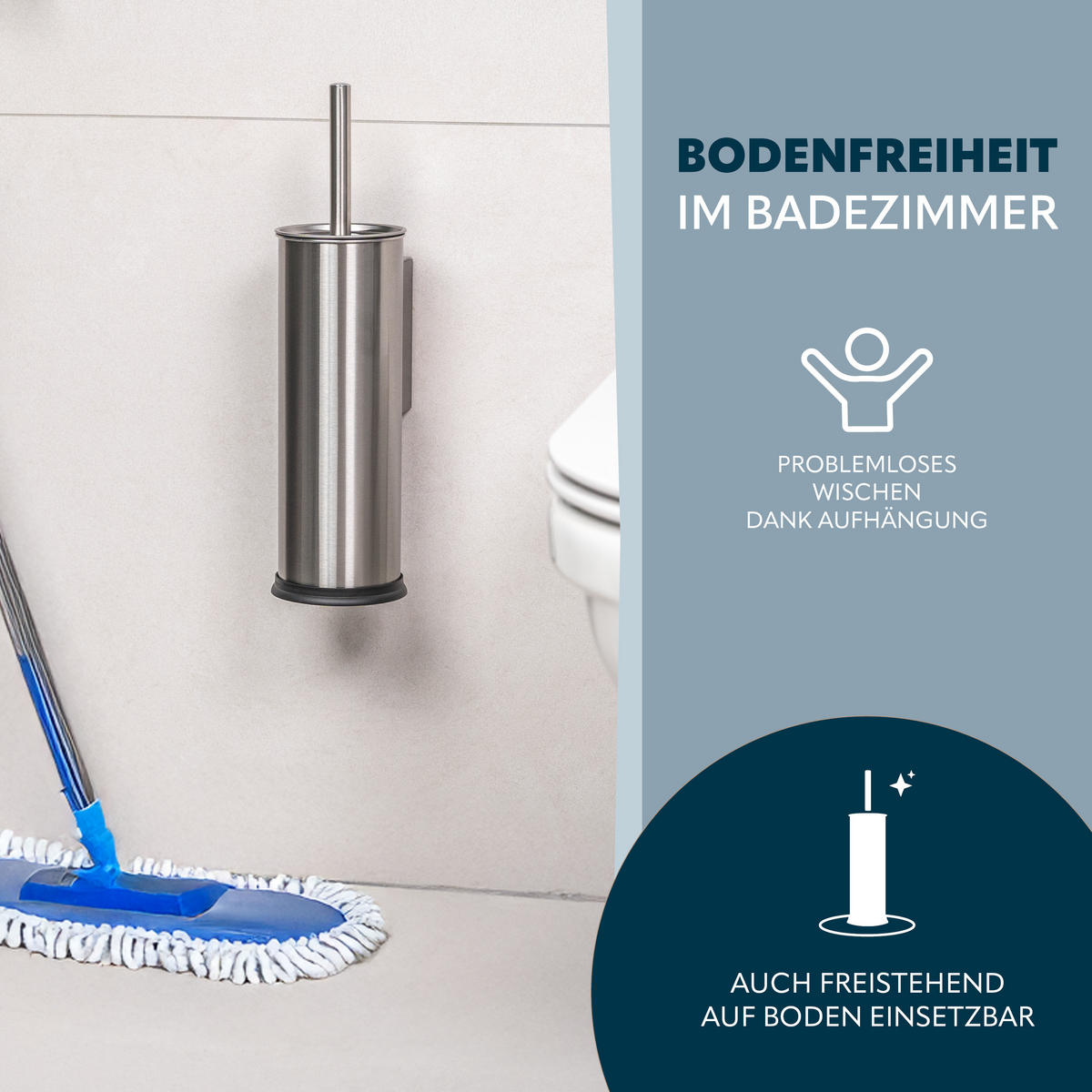 WC-GARNITUR inkl. Wandhalterung, Edelstahl - Edelstahlfarben, Metall (10/39/13.5cm) - bremermann