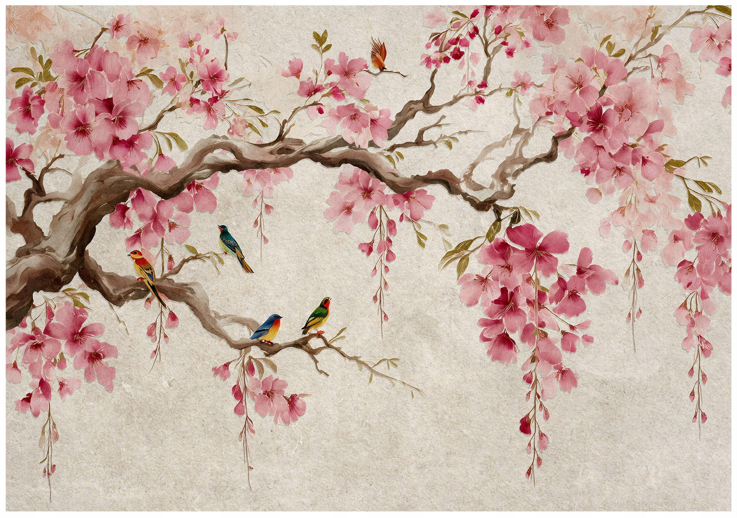 FOTOTAPETE Kirschblüte Beton Beige 250x175 cm - Multicolor, Papier (250/175cm) - Wallarena