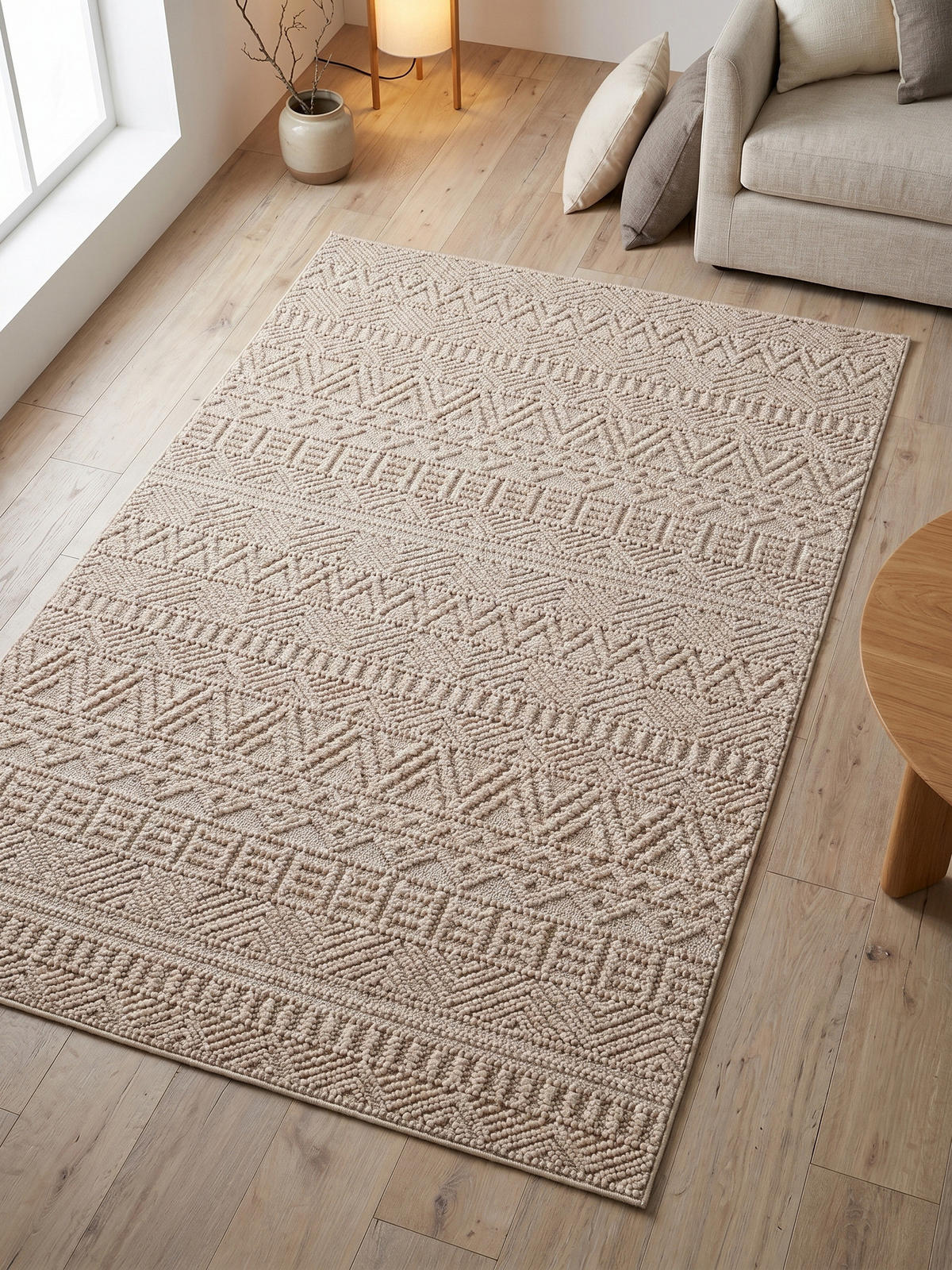 TEPPICH Flachgewebe LANGAU in Beige, mit Ethno-Streifen, 200 x 290 cm - Beige, Textil (200/290cm) - KADIMA DESIGN