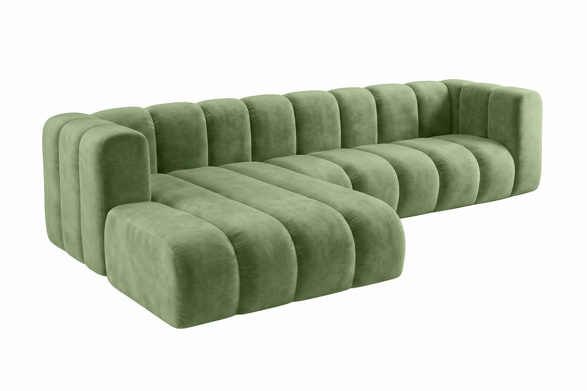 ECKSOFA Modulares In L-Form, Velvet-Stoff Riviera, Olive, Links, GRAND 287 cm - Olivgrün, Holz (287/179cm) - Kaiser Möbel