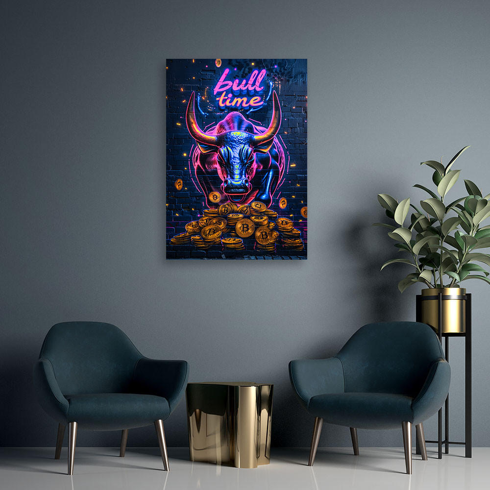 LEINWANDBILD AI Stier Bitcoin 60x90cm - Lila, Textil (60/90cm) - Feeby