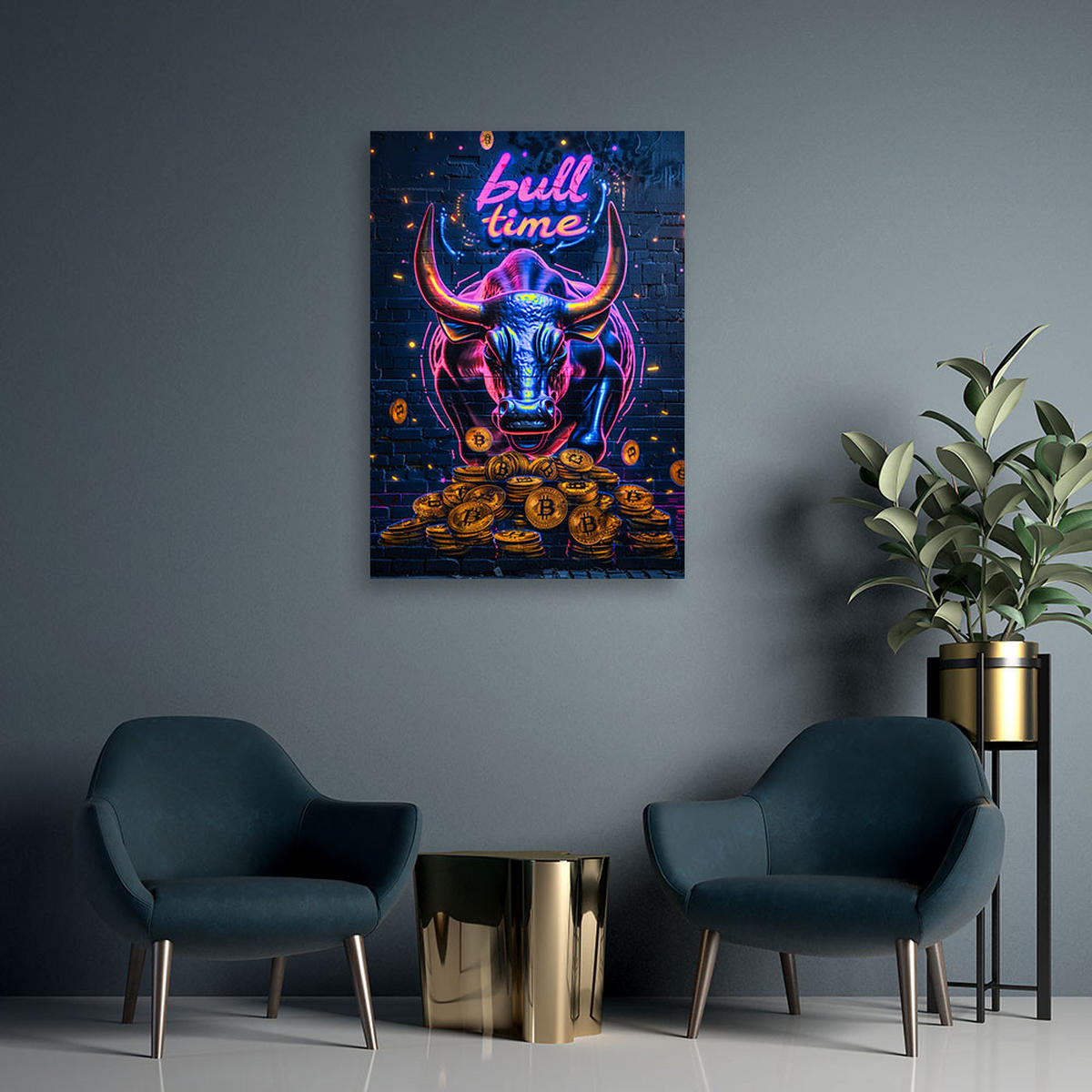 LEINWANDBILD AI Stier Bitcoin - Lila, Textil (40/60cm) - Feeby