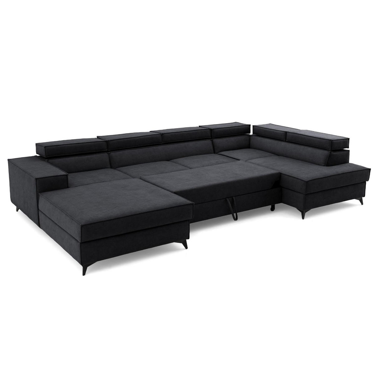 ECKSOFA PURE U Rechts mit Schlaffunktion 127x270 Velours Graphit - Graphitfarben/Schwarz, Holz/Textil (204/340cm) - Muffo