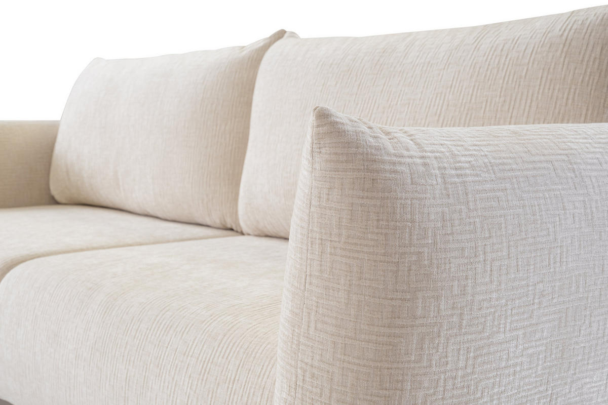 BETTSOFA UNO Beige Chenille-Stoff mit Schlaffunktion - Beige, Holz (240/90/108cm) - MASSENO