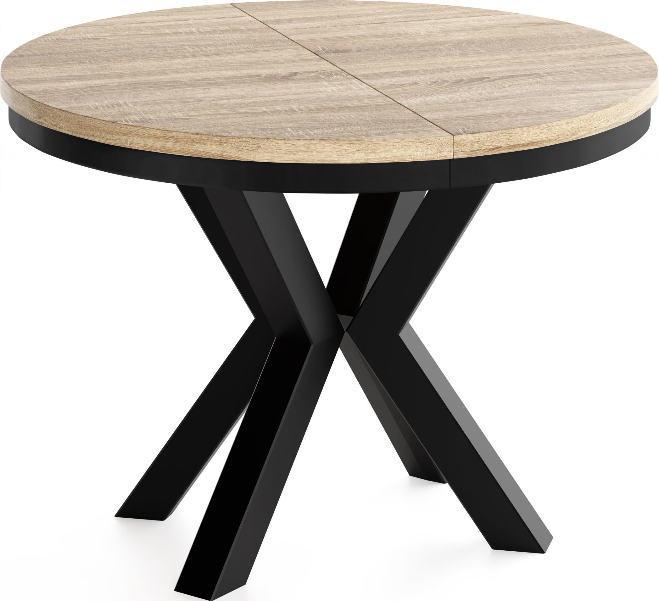 ESSTISCH Clara runder ausziehbarer, Eiche Sonoma Hellbraun 100-180/100/76 cm - Schwarz/Braun, Holzwerkstoff/Metall (100/180/76cm) - WFL GROUP