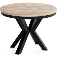 ESSTISCH Clara runder ausziehbarer, Eiche Sonoma Hellbraun 120-200/120/76 cm - Schwarz/Braun, Holzwerkstoff/Metall (120/200/76cm) - WFL GROUP