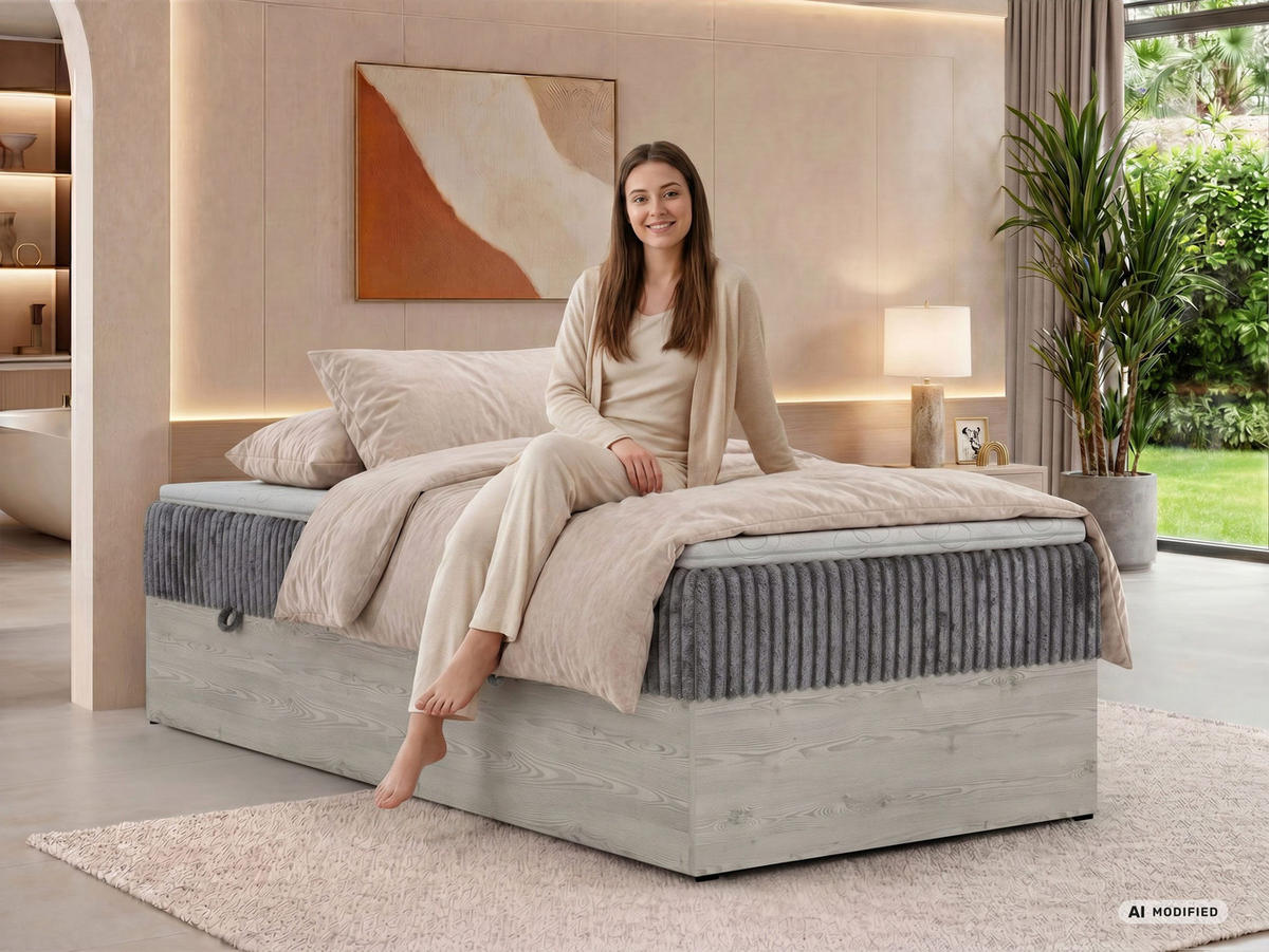 BOXBETT NORDIC ZERO 90/200 - Beige Cord - Topper Visco - H4 - Beige/Schwarz, Kunststoff/Textil (90/200cm) - MKS