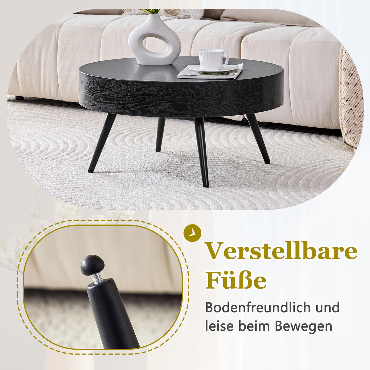 COUCHTISCH in Schwarz Wohnzimmertisch mit Holzoptik für Wohnzimmer, B70/T70/H35.5 cm - Schwarz, Holzwerkstoff/Metall (70/70/35.5cm) - STILVORA