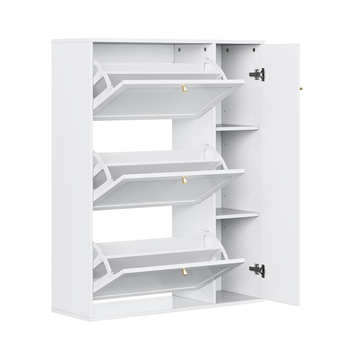 SCHUHSCHRANK 90/25/114 cm mit 3 Klappen und 1 Tür, schmales Design in Weiß - Weiß, Holzwerkstoff (90/114/25cm) - BEAOK