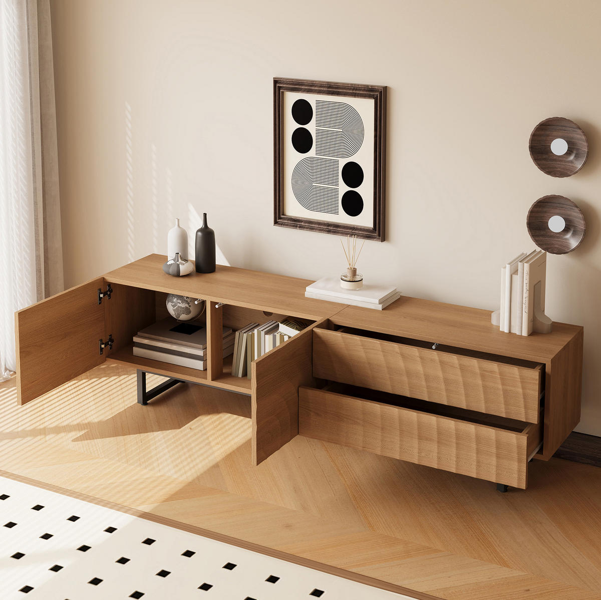 TV-SCHRANK mit Kabeldurchführung 180 x 38 x 51,5 cm Holzoptik Natural - Braun, Holzwerkstoff (38/51.5/180cm) - Beauniv