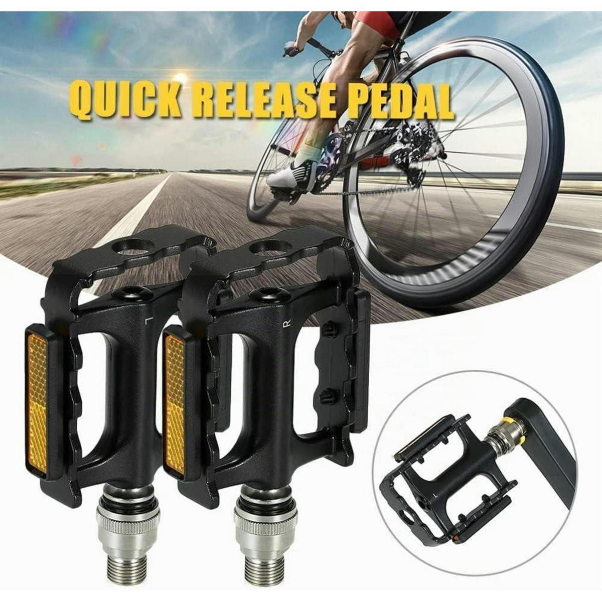 FAHRRADPEDALE MTB Plattformpedale mit Schnellverschluss und Reflektoren - Schwarz, Metall (8/1.5/8.7cm)