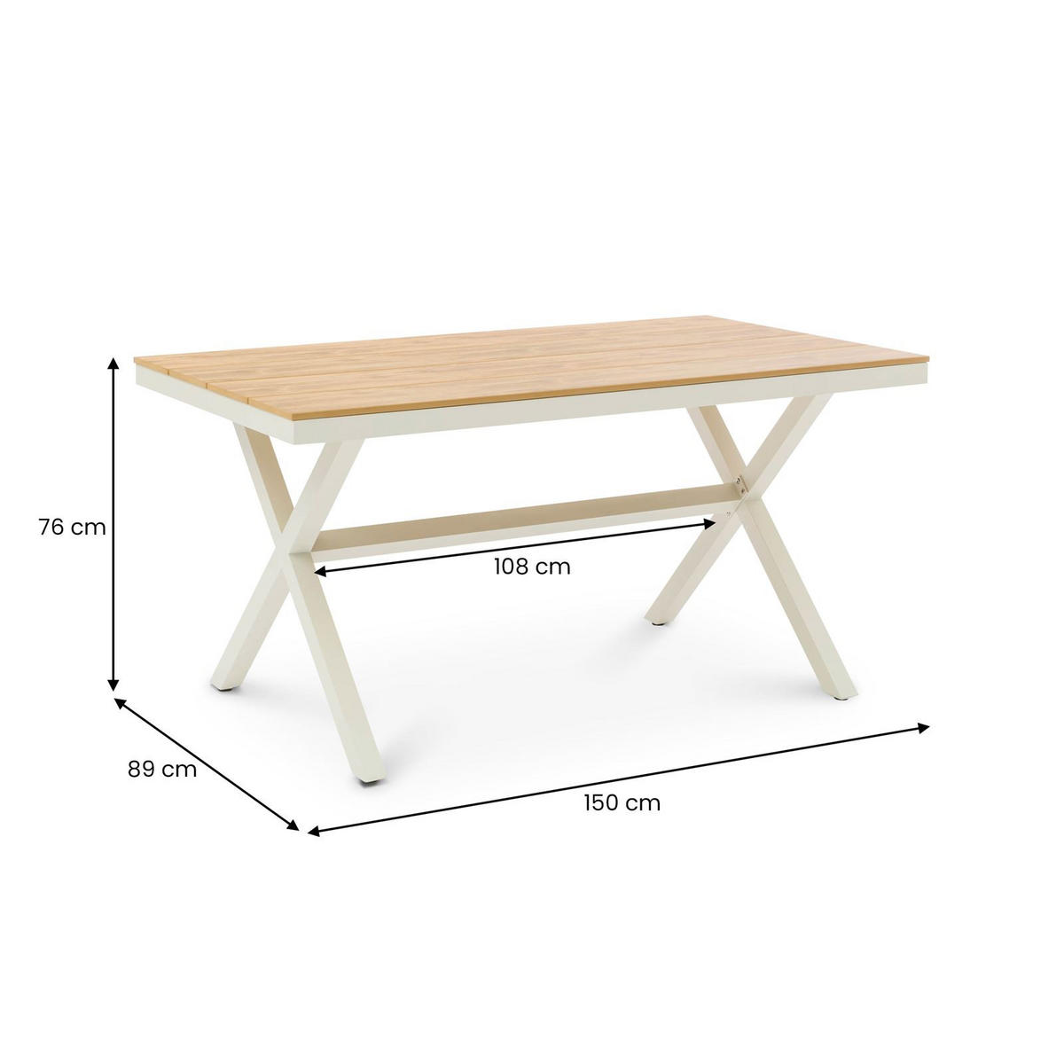 GARTENTISCH ISOLA natur, weiß - Weiß/Naturfarben, Metall (89/150/76cm) - IDIMEX