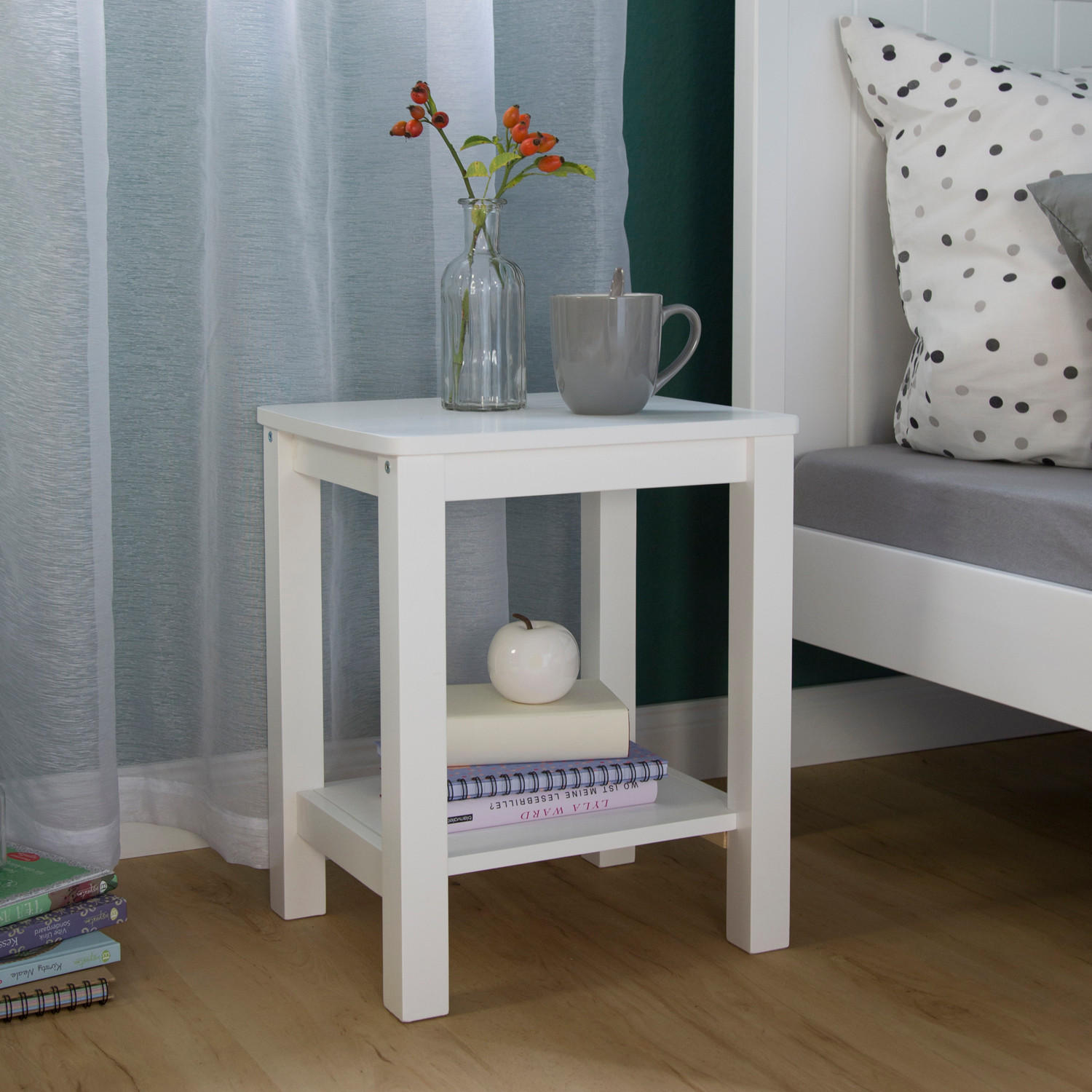 NACHTTISCH Kiefer weiß 47/38/32 cm - Weiß, Holz (38/47/32cm) - Homestyle4u
