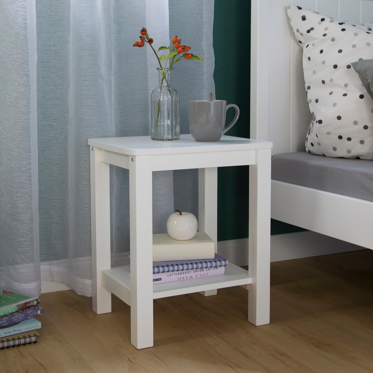 NACHTTISCH Kiefer weiß 47/38/32 cm - Weiß, Holz (38/47/32cm) - Homestyle4u