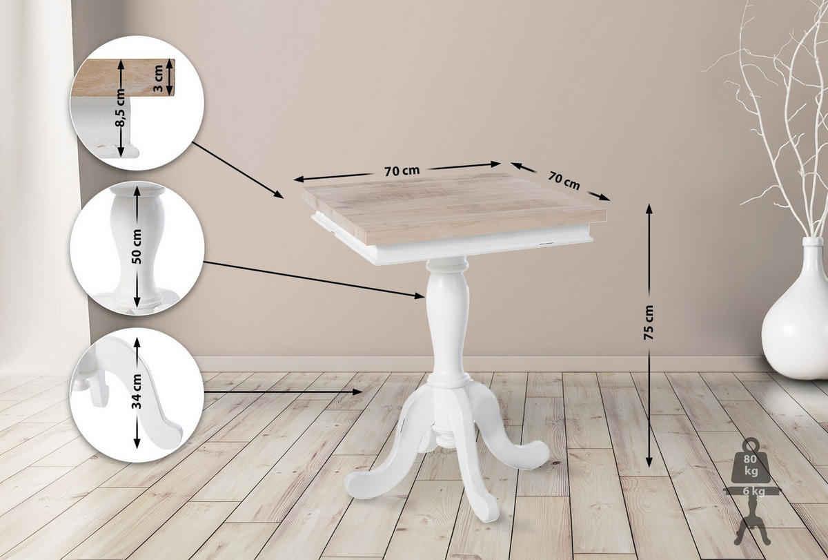 BEISTELLTISCH eckig 50/50/65 cm Holz natura/weiß - Eukalyptusholzfarben/Weiß, Holz (50/50/65cm) - CLP